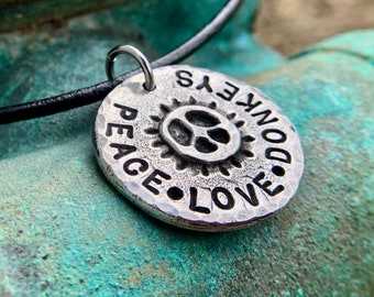 Peace Love Donkeys Necklace, Rustic Handmade Jewelry