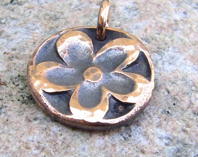 Copper Retro Flower Pendant or Charm