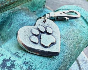 Paw Print on Heart Purse Charm, Rustic Bag Accessory