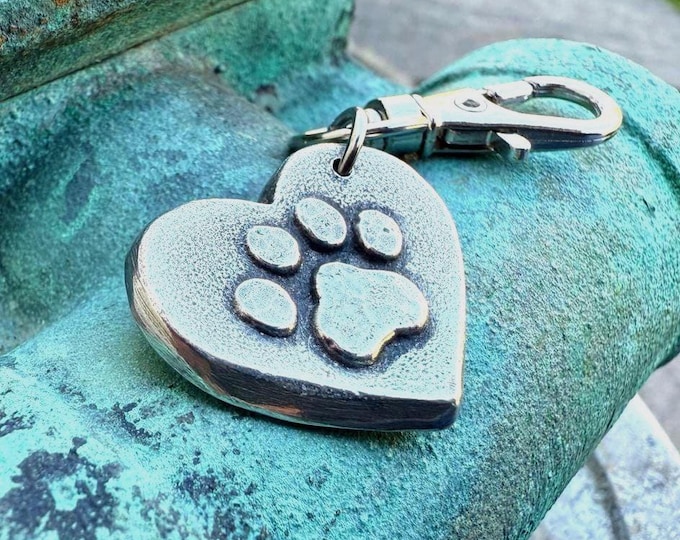 Paw Print on Heart Purse Charm, Rustic Bag Accessory
