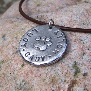 Personalized Pet Lovers Necklace, Paw Print Pendant, Custom Dog Names, Cat names, dog mom gift, hand stamped, handmade