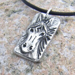 Horse Head Necklace, Rustic Horse Pendant, Cute Pony Jewelry, Equestrian Gift, Hand Cast Pewter Pendant image 3