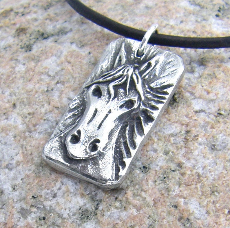 Horse Head Necklace, Rustic Horse Pendant, Cute Pony Jewelry, Equestrian Gift, Hand Cast Pewter Pendant image 3