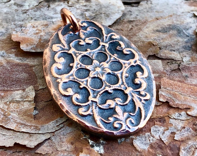 Copper Oval Flower Mandala Pendant