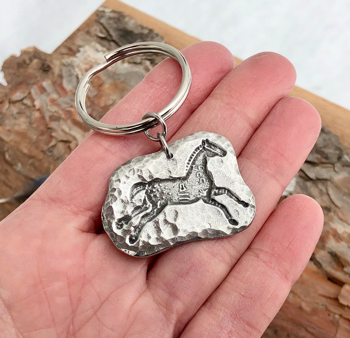 Spirit Horse Key Chain Running Horse Key Ring Hammered Etsy