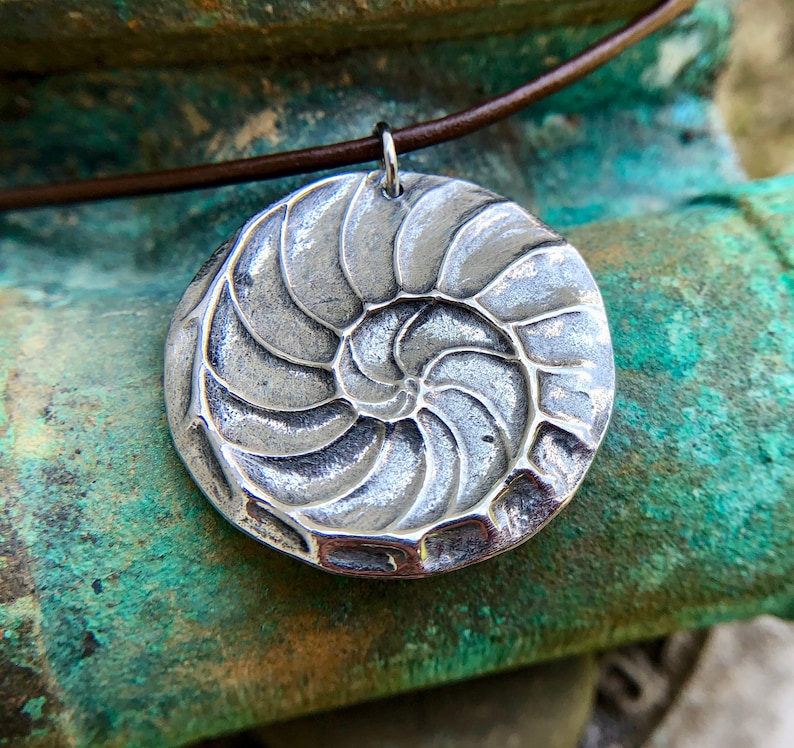 Nautilus Shell Necklace, Natures Spiral Pendant, Fibonacci Jewelry, Rustic Ocean Gift, Summer Beach Trend, Hand Cast Pewter, Focal, Large image 2