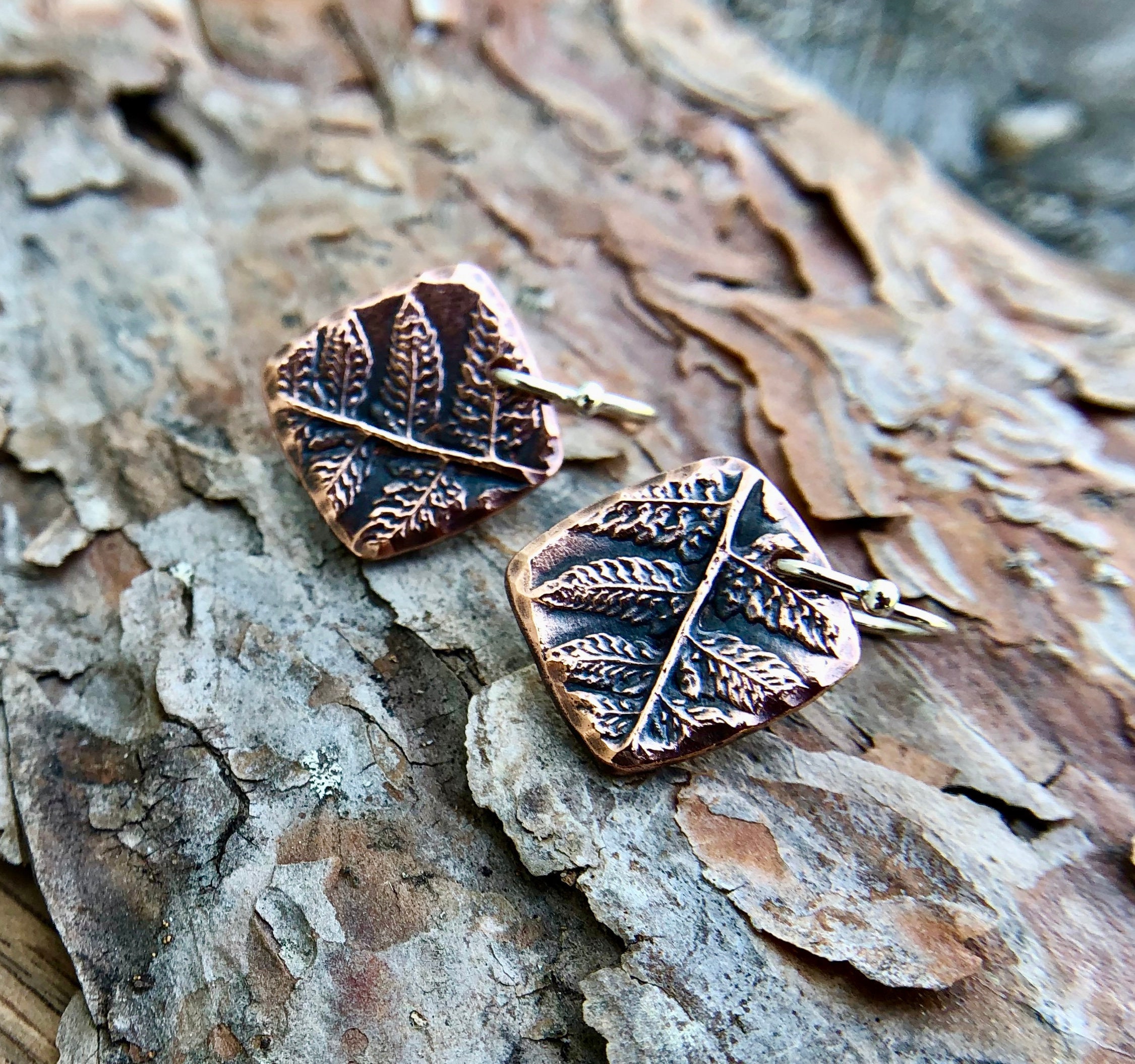Small Copper Fern Earrings on Sterling Silver Earwires