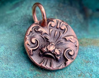 Copper Architectural Ruins Pendant, Sculptural Relief Charm
