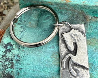 Handmade Pewter Rearing Horse Keychain