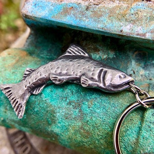 Trout Keychain, Handcast Pewter Fish, Fisherman Gift, Fly Fishing Gift, Angler Key Fob, Gift for Him, Trout Keyring