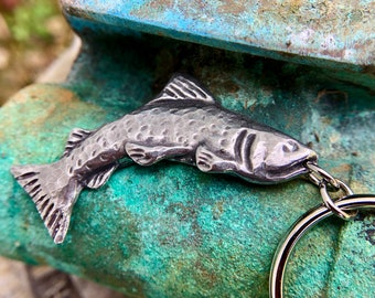 Trout Keychain, Handcast Pewter Fish, Fisherman Gift, Fly Fishing Gift, Angler Key Fob, Gift for Him, Trout Keyring