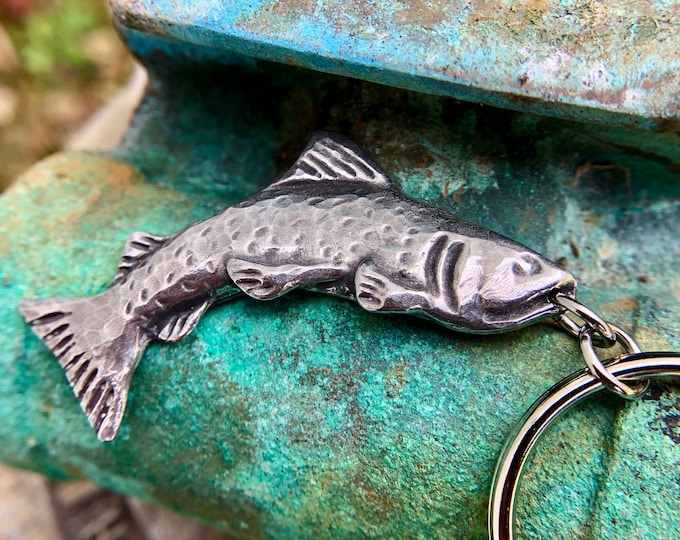 Trout Keychain, Handcast Pewter Fish, Fisherman Gift