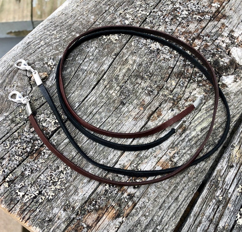 Deerskin Lace Necklace, narrow flat leather lace with silver plated lobster clasp, 1/8 inch wide Brown or Black, you choose color, length image 6