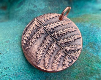 Copper Fern Pendant, Botanical Focal