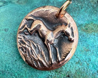 Copper Happy Horse Pendant, Rustic Jewelry