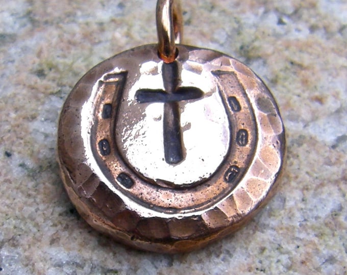 Copper Cowgirl Cross Pendant or Charm, Rustic Handmade Jewelry