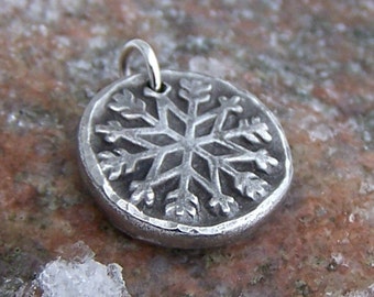 Snowflake Pendant, Snowflake Charm, Rustic Winter Jewelry