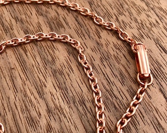 Copper Oval Cable Chain Necklace, 3.1 mm, soldered links, fold over copper clasp, raw, unfinished, you choose length