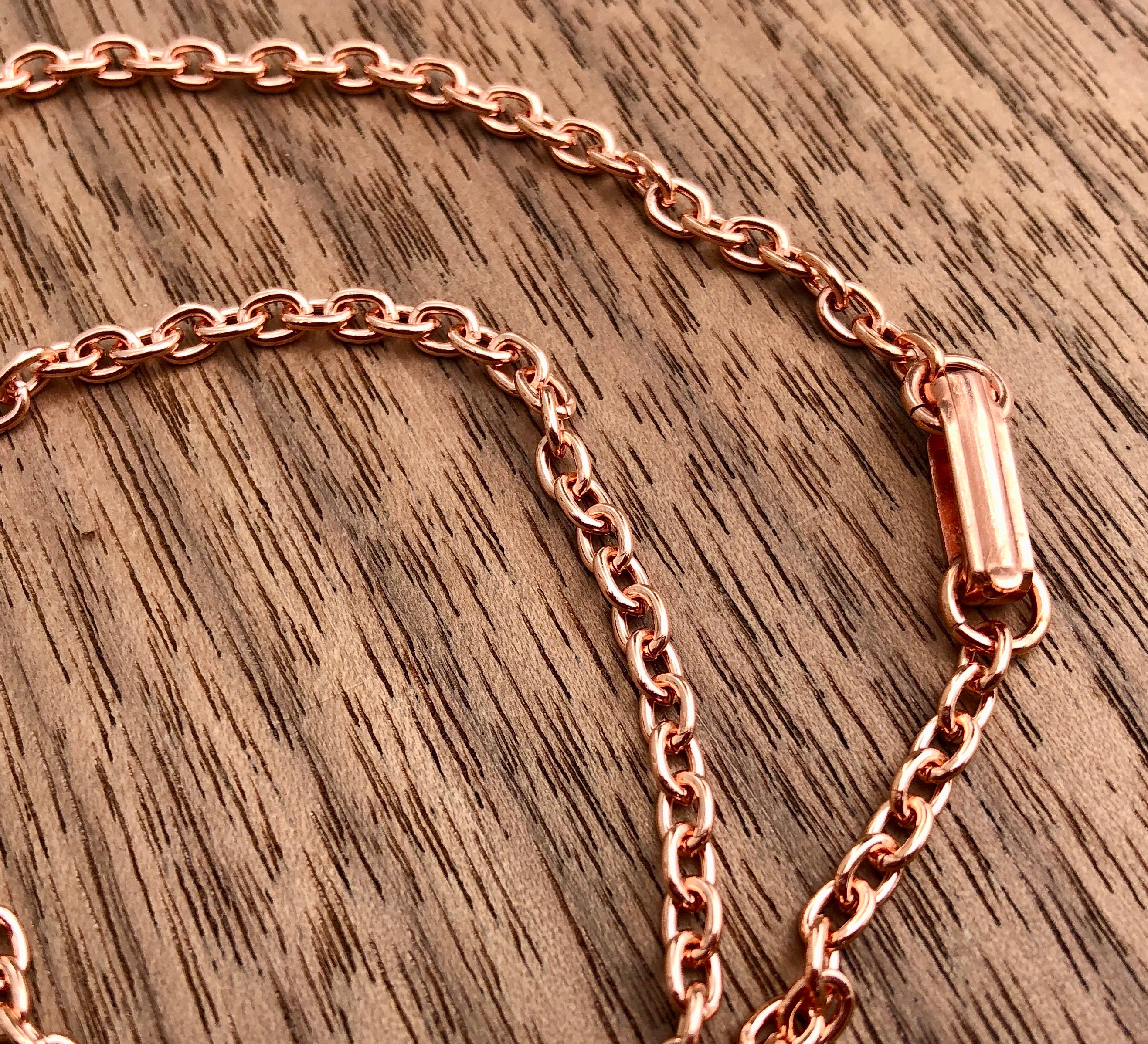 Real Copper Necklace or Bracelet, Choose Length, Pure Copper Curb Chain Bright or Antiqued with Copper Plated Clasp