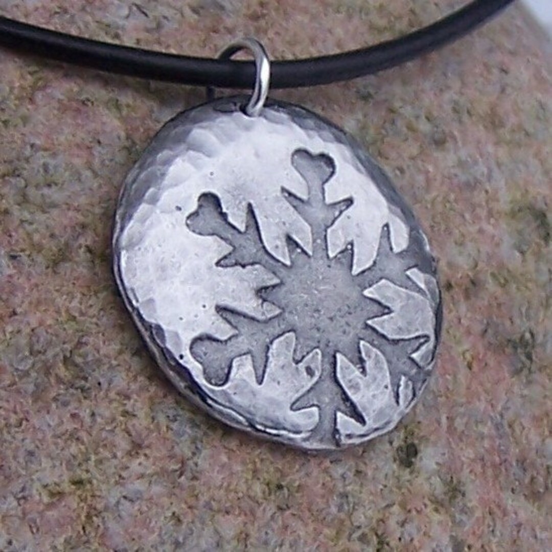 Snowflake Necklace, Falling Snow Pendant, Rustic Jewelry, Hammered ...
