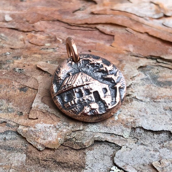 Copper Cabin Pendant, House in the Pines Charm, Home Sweet Home, Country Getaway, Log Cabin