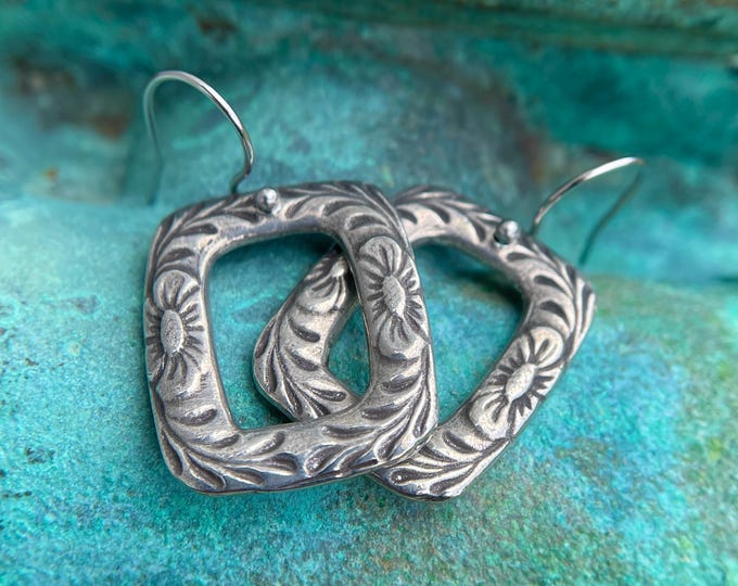 Floral Frame Drop Earrings, Hypoallergenic Stainless Steel Ear Wires