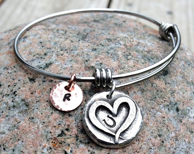 Adjustable Hoof Print on my Heart Bangle Bracelet, Personalized, Mixed Metal