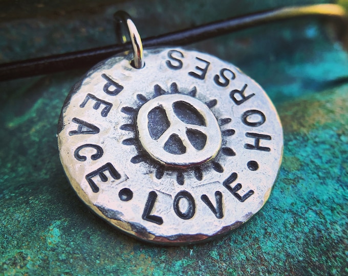 Peace Love Horses Necklace, Rustic Jewelry