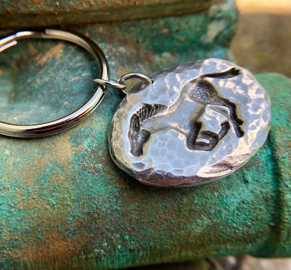 Running Horse Key Chain Mustang Key Ring Hand Cast Pewter Etsy