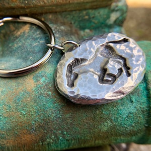Running Horse Key Chain, Mustang Key Ring, Hand Cast Pewter, Hand Hammered Horse Keychain, Horse Lover Gift, Equestrian Gift