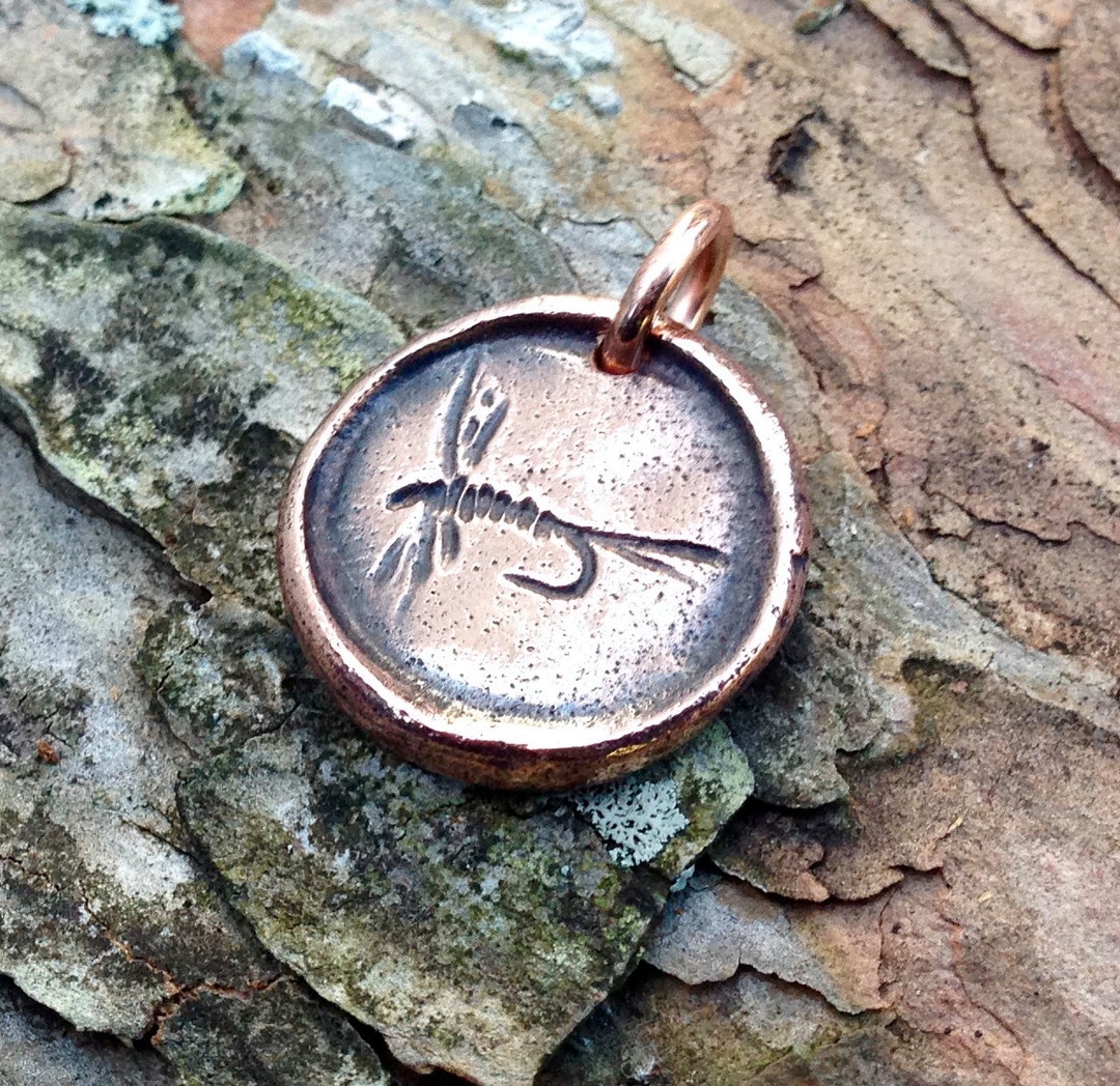 Copper Fly Fishing Pendant Mayfly Wax Seal Fishing Charm Etsy