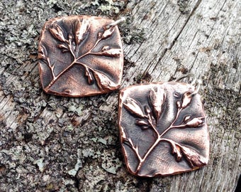 Copper Wildflower Earrings, Sterling Silver Earwires