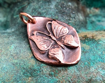 Copper Butterfly Pendant, Gift for Her, Summer Jewelry