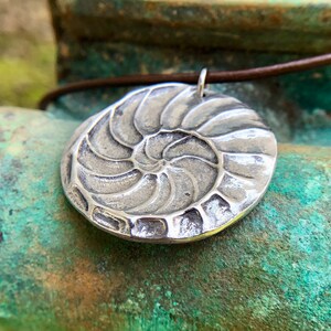 Nautilus Shell Necklace, Natures Spiral Pendant, Fibonacci Jewelry, Rustic Ocean Gift, Summer Beach Trend, Hand Cast Pewter, Focal, Large image 4