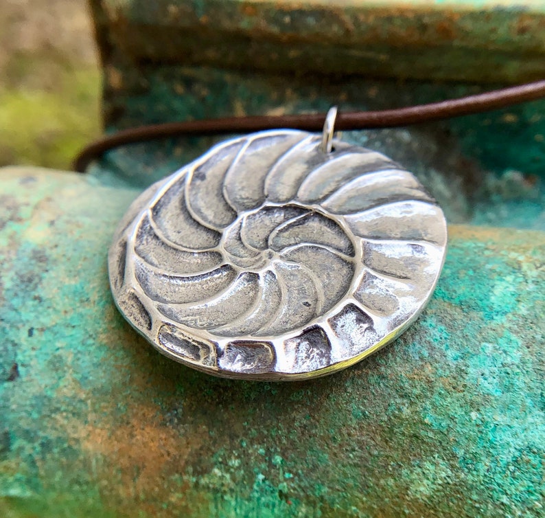 Nautilus Shell Necklace, Natures Spiral Pendant, Fibonacci Jewelry, Rustic Ocean Gift, Summer Beach Trend, Hand Cast Pewter, Focal, Large image 4