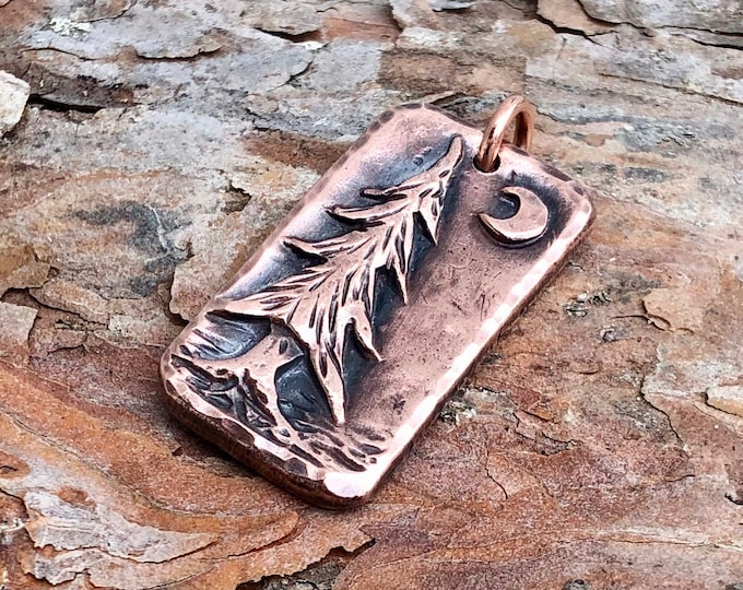 Copper Pine Tree Pendant, Handmade Forest Pendant