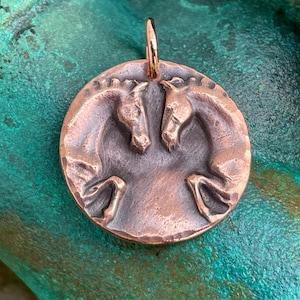 Two Horses Copper Pendant, Rustic Jewelry, Equestrian Gift, Horse Lover