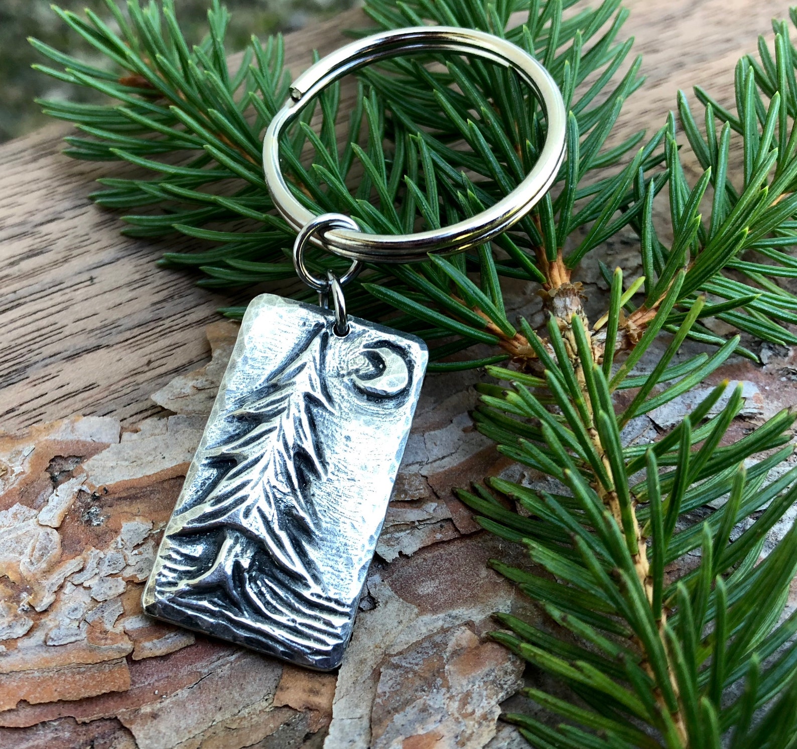 Pine Tree Keychain Evergreen Forest Key Ring Rustic Hand Etsy