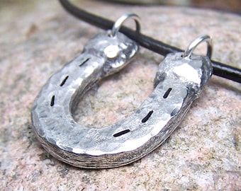 Horse Shoe Necklace 2, Horseshoe Pendant, Rustic Hand Hammered Jewelry, Hand Cast Pewter, Good Luck, Equestrian Gift
