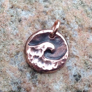 Copper Wave Pendant, Ocean Charm, Beach Jewelry, Summer Jewelry, Surfer, Water Lover Gift, Hand Hammered image 4