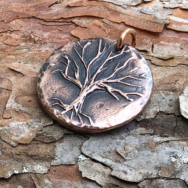 Copper Tree Pendant, Tree of Life, Winter, No Leaves, Woodland, Branches, Roots, Outdoor Lover Gift, Forest