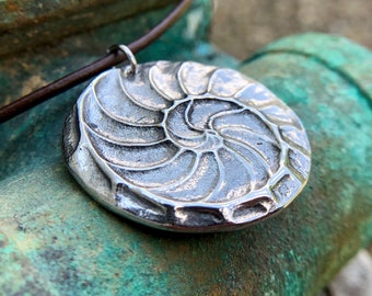 Nautilus Shell Necklace, Natures Spiral Pendant, Fibonacci Jewelry,  Rustic Ocean Gift, Summer Beach Trend, Hand Cast Pewter, Focal, Large