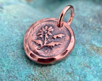 Copper Daisy Pendant, Rustic Handmade Jewelry, Small Charm