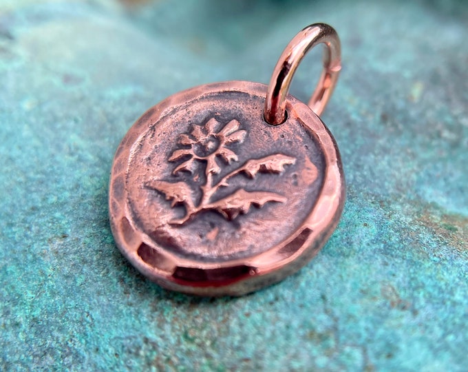 Copper Daisy Pendant, Rustic Handmade Jewelry, Small Charm