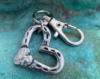 Horse Shoes and Heart Bag Charm, Rustic Purse Accessory, Zipper Pull