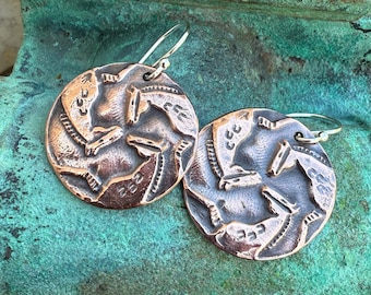 Copper Spirt Horse Earrings, sterling silver earwires