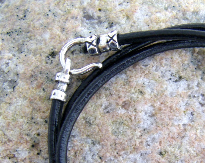 Black or Brown Leather Cord with Silver Plated Hook Clasp, 2mm, Hook and Loop Clasp, Your choice of Length and Color