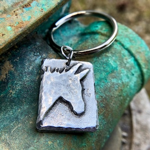 Donkey Keychain, Handmade Key Ring, Hand Cast Pewter, Hand Hammered, Mini Donkey Lover Gift, Mule, Long Ears