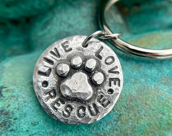 Live Love Rescue Keychain, Dog Lover Gift, Dog Mom, Cat Lover Gift