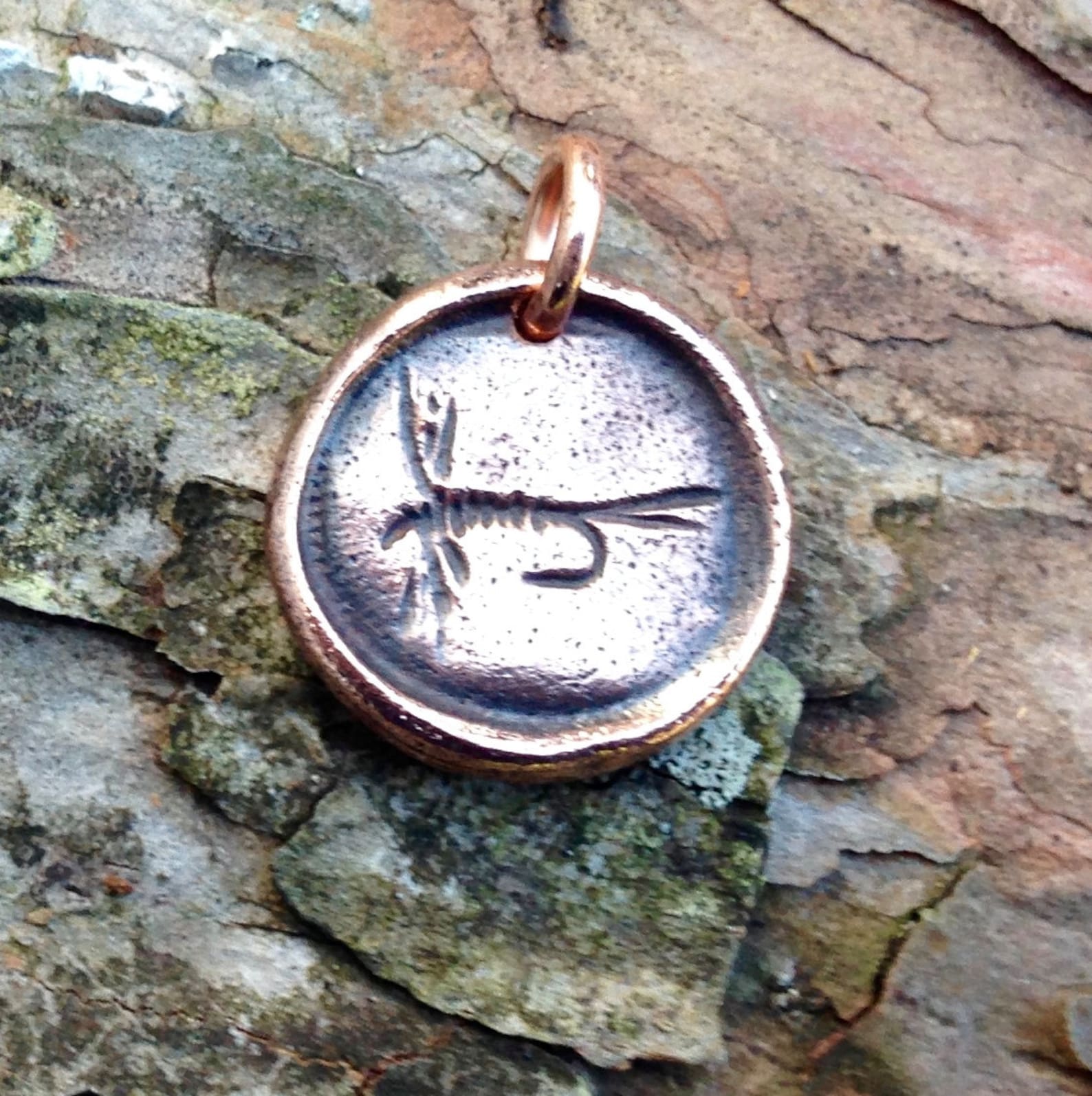 Copper Fly Fishing Pendant Mayfly Wax Seal Fishing Charm Etsy
